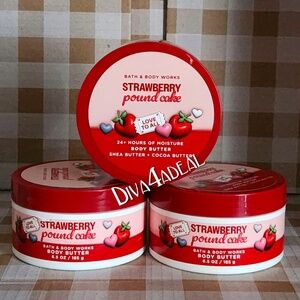 3x Bath & Body Works STRAWBERRY POUND CAKE 6.5 OZ Body Butters